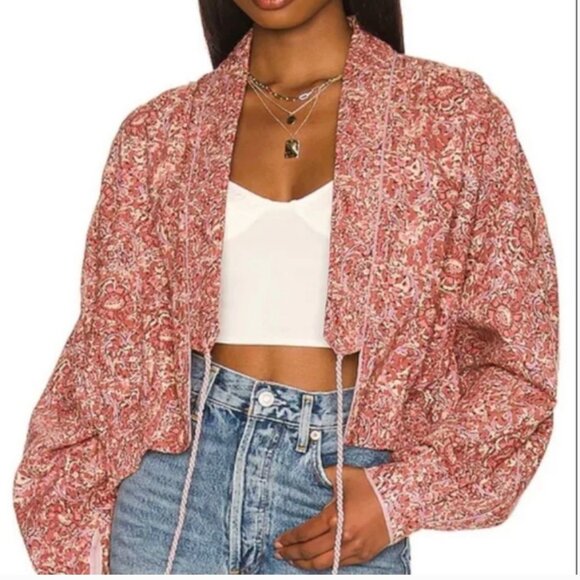 Free People Rosalina Jacket Mocha Combo Printed Dolman Sleeve Size Small - Picture 3 of 16